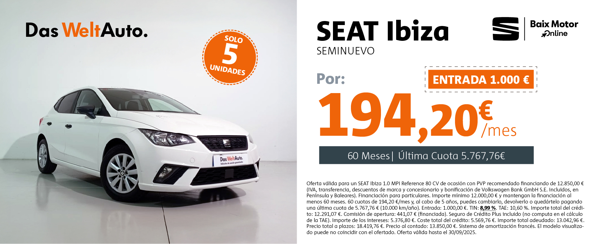 ¡Ocasión! Seat Ibiza por 194,20€/mes*